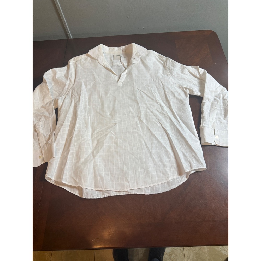 Murano Baird McNutt Linen Cotton White Grid Pullover Shirt Mens XL Long Sleeve